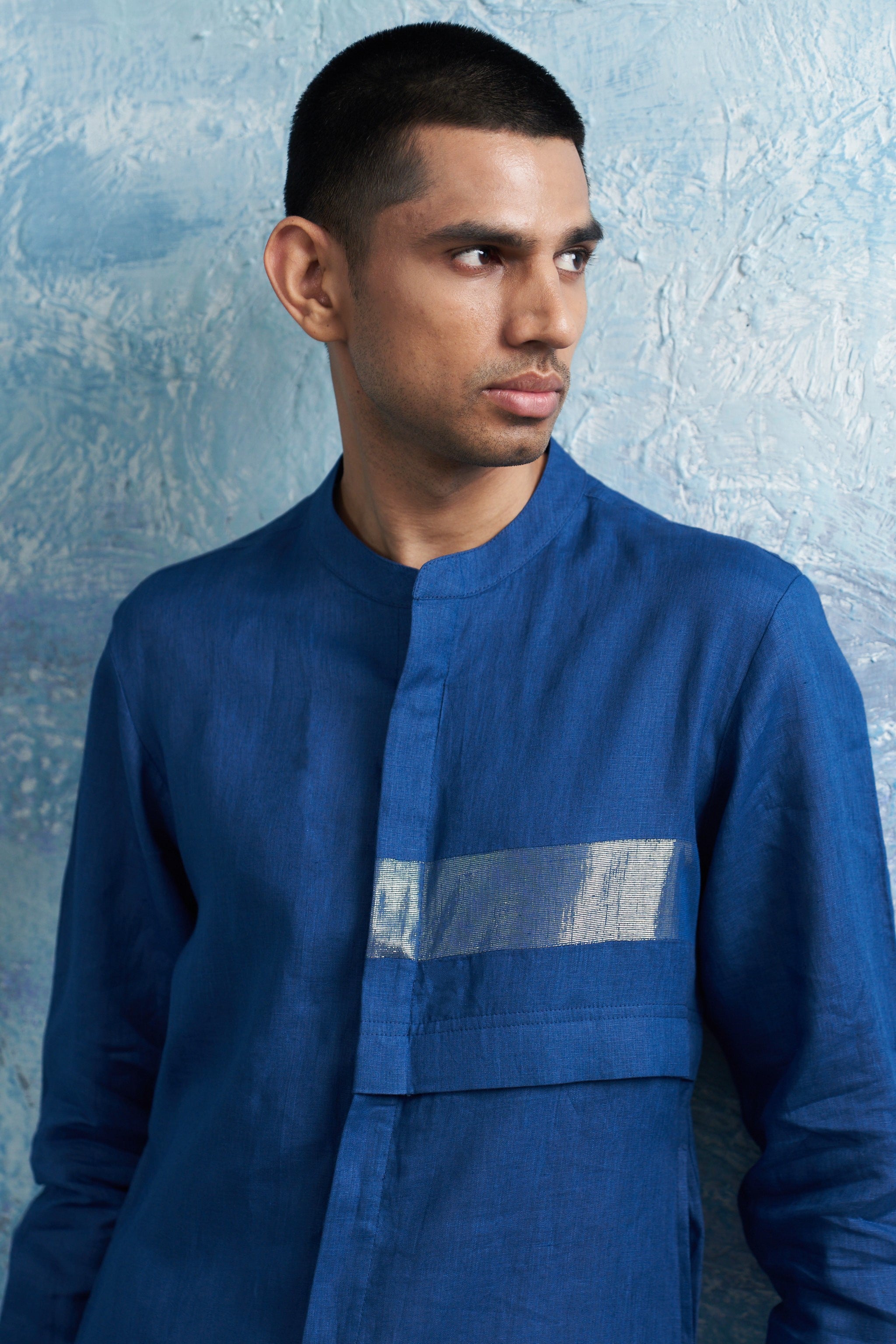 ROYAL BLUE PLACKET KURTA & JACKET SET