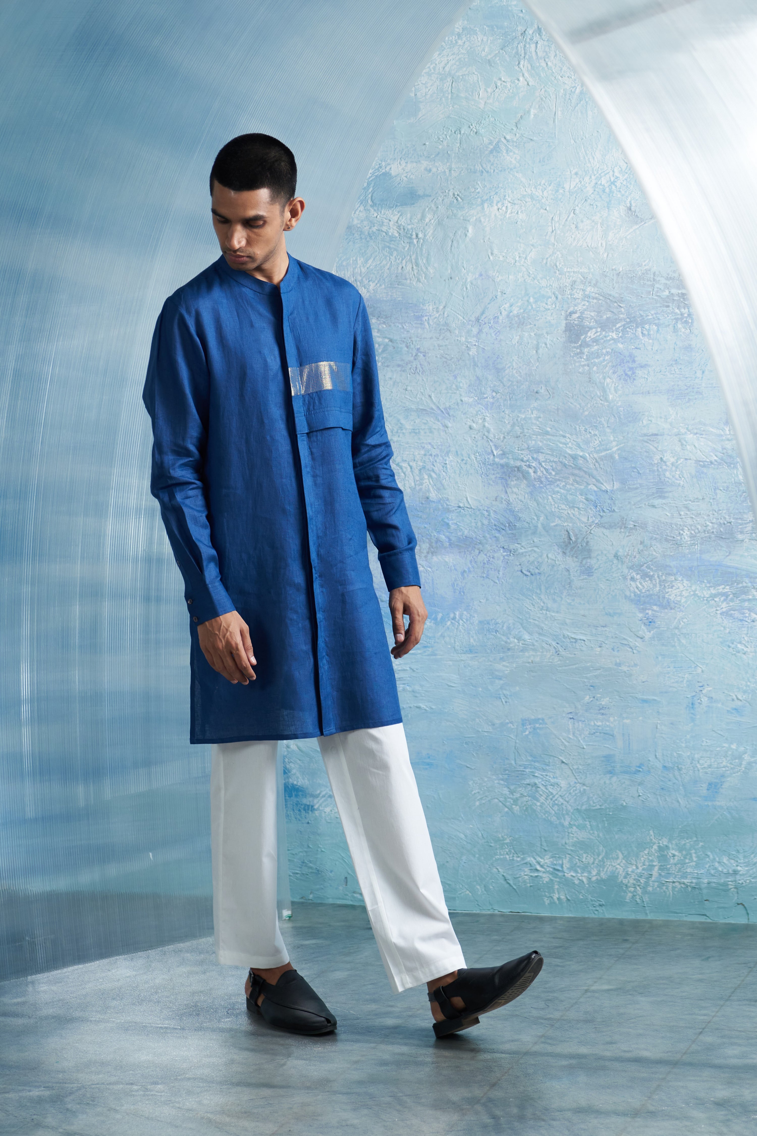 ROYAL BLUE PLACKET KURTA & JACKET SET