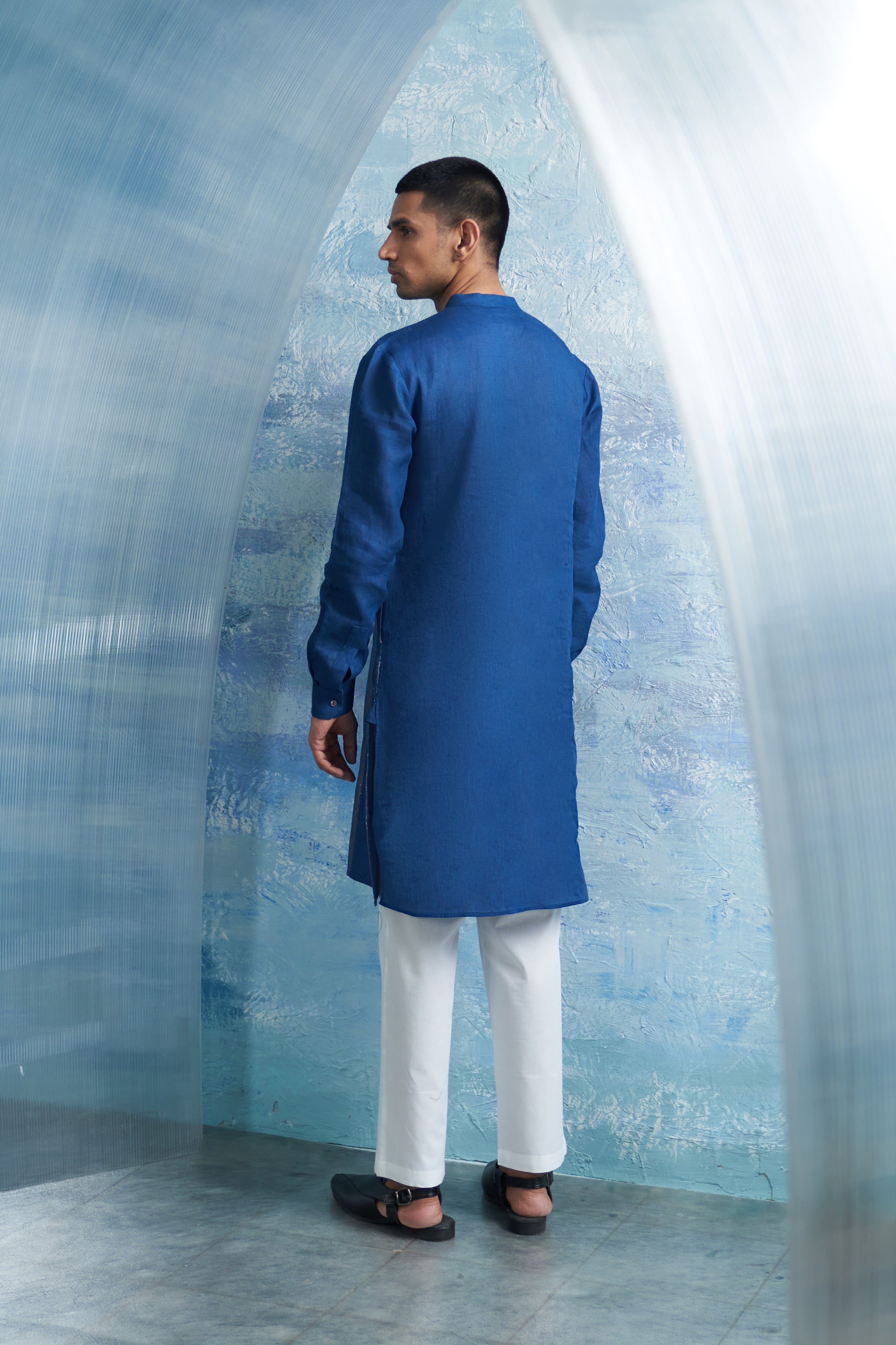 ROYAL BLUE PLACKET KURTA & JACKET SET