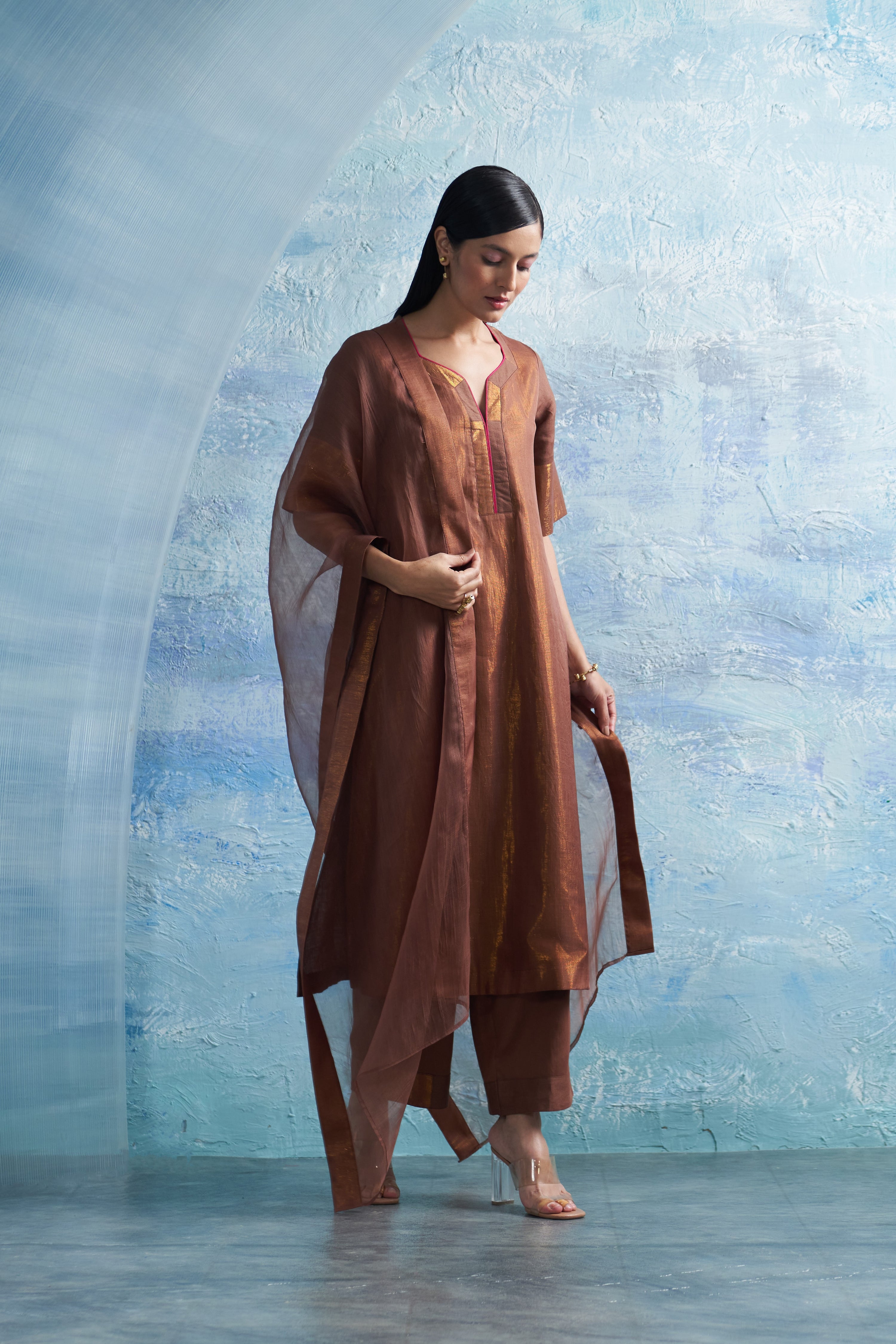 WOODY BROWN A-LINE KURTA SET