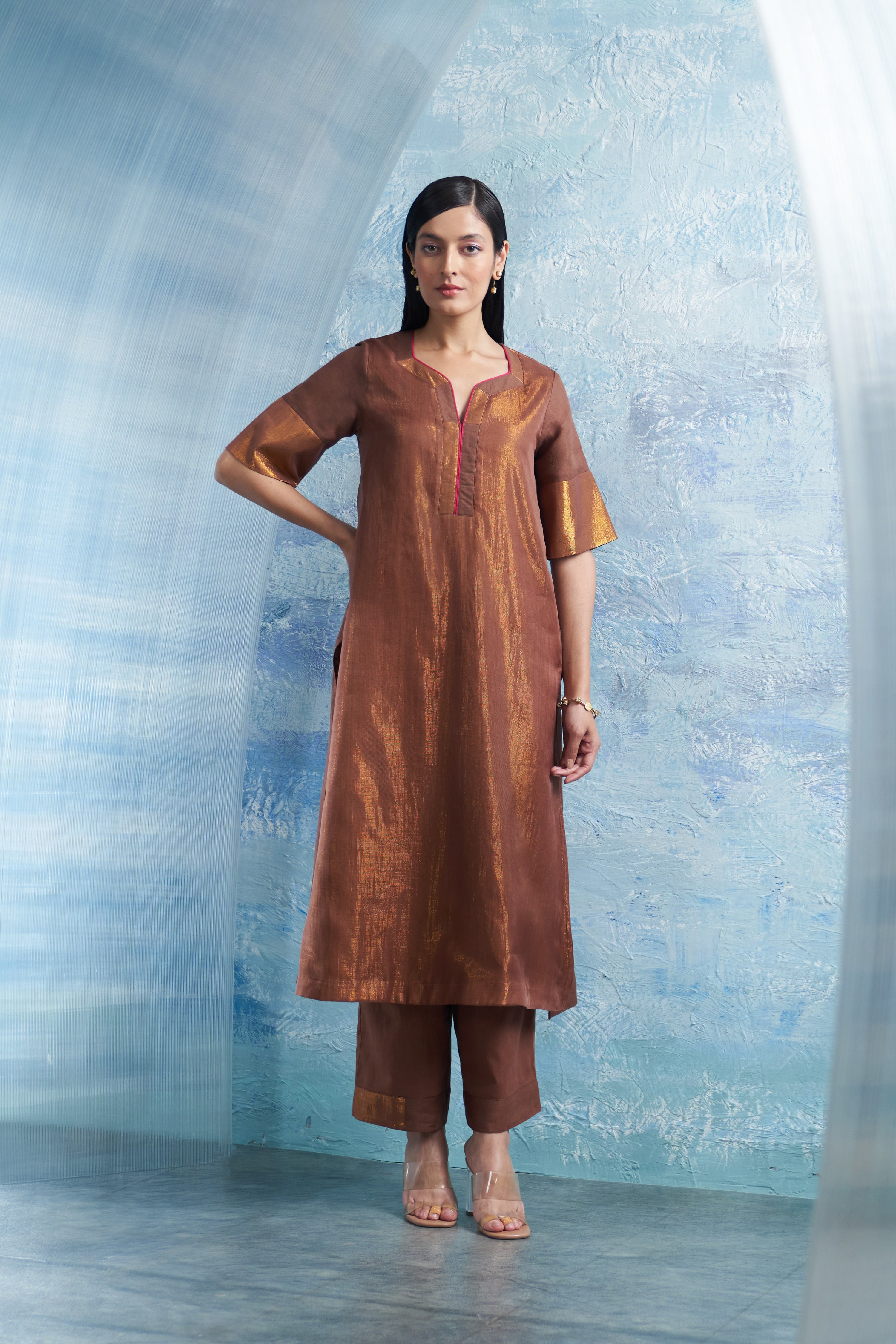 WOODY BROWN A-LINE KURTA SET