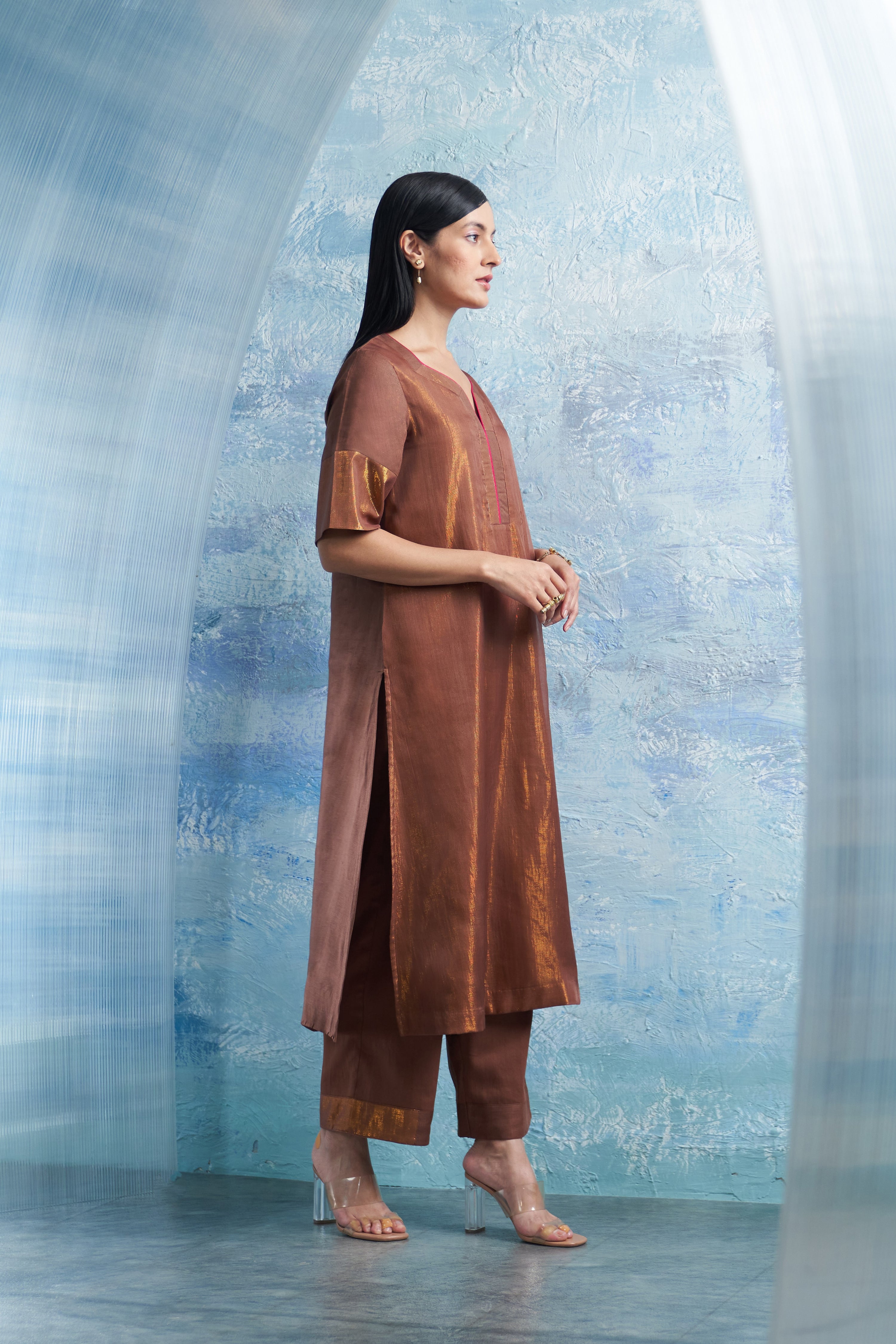 WOODY BROWN A-LINE KURTA SET