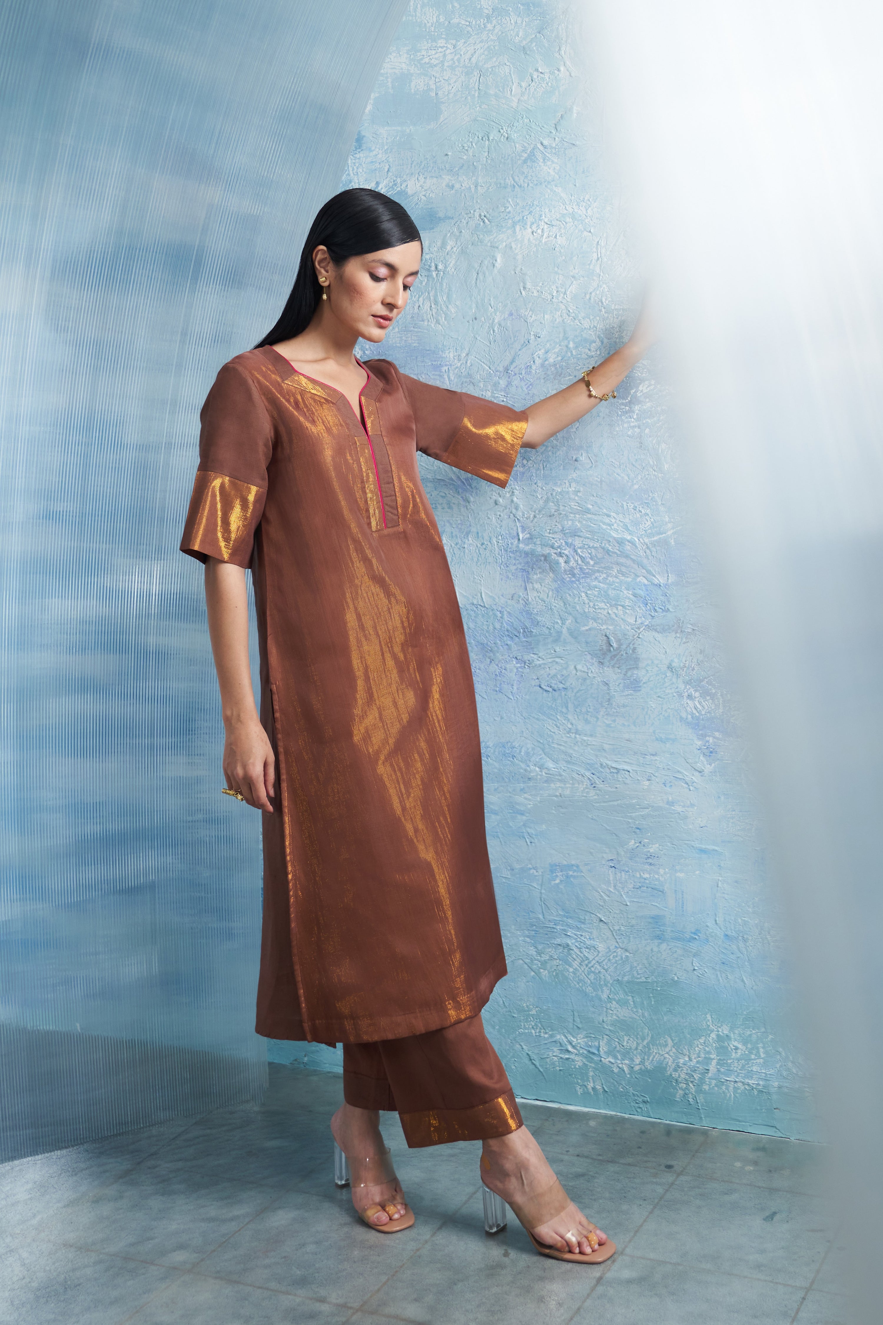 WOODY BROWN A-LINE KURTA SET