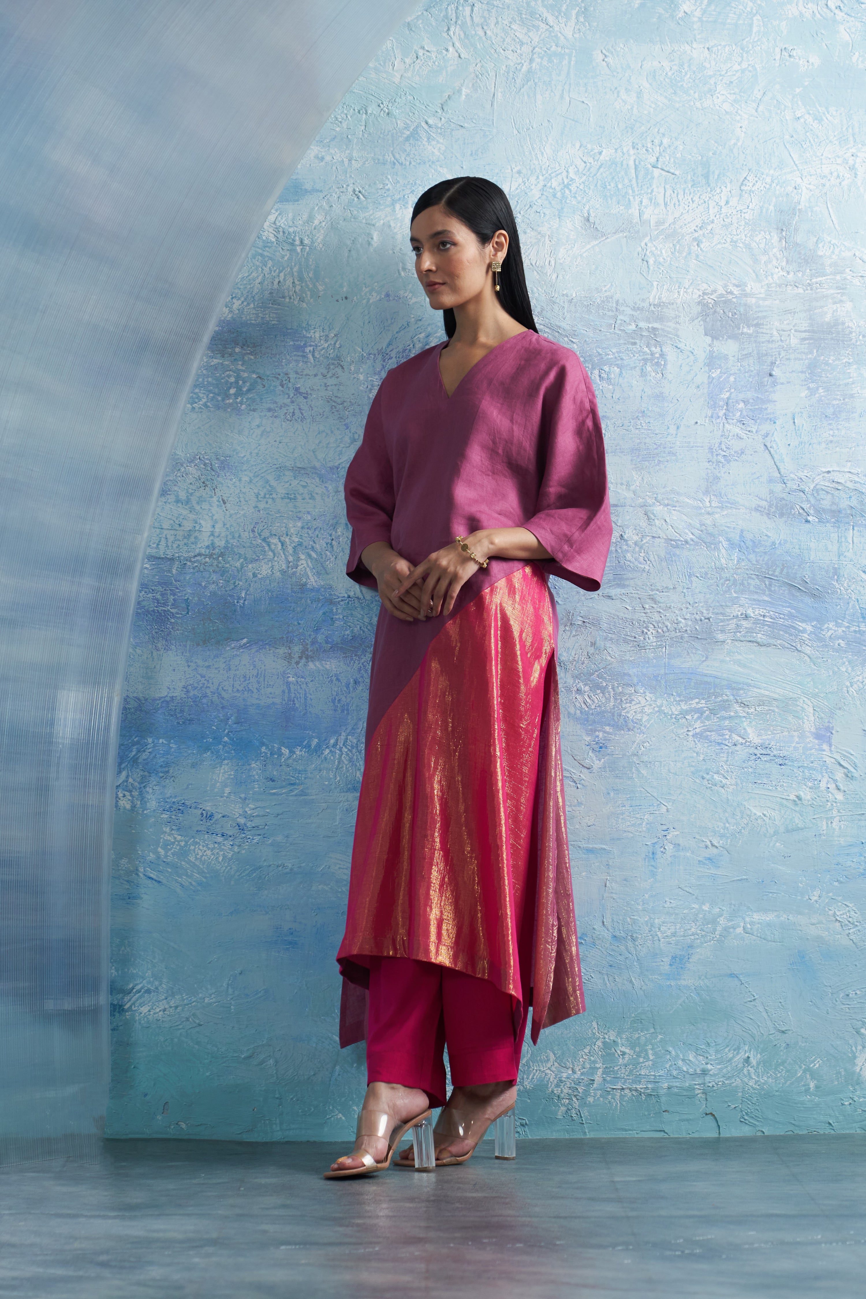 GRAPE PINK ASYMMETRIC KURTA SET