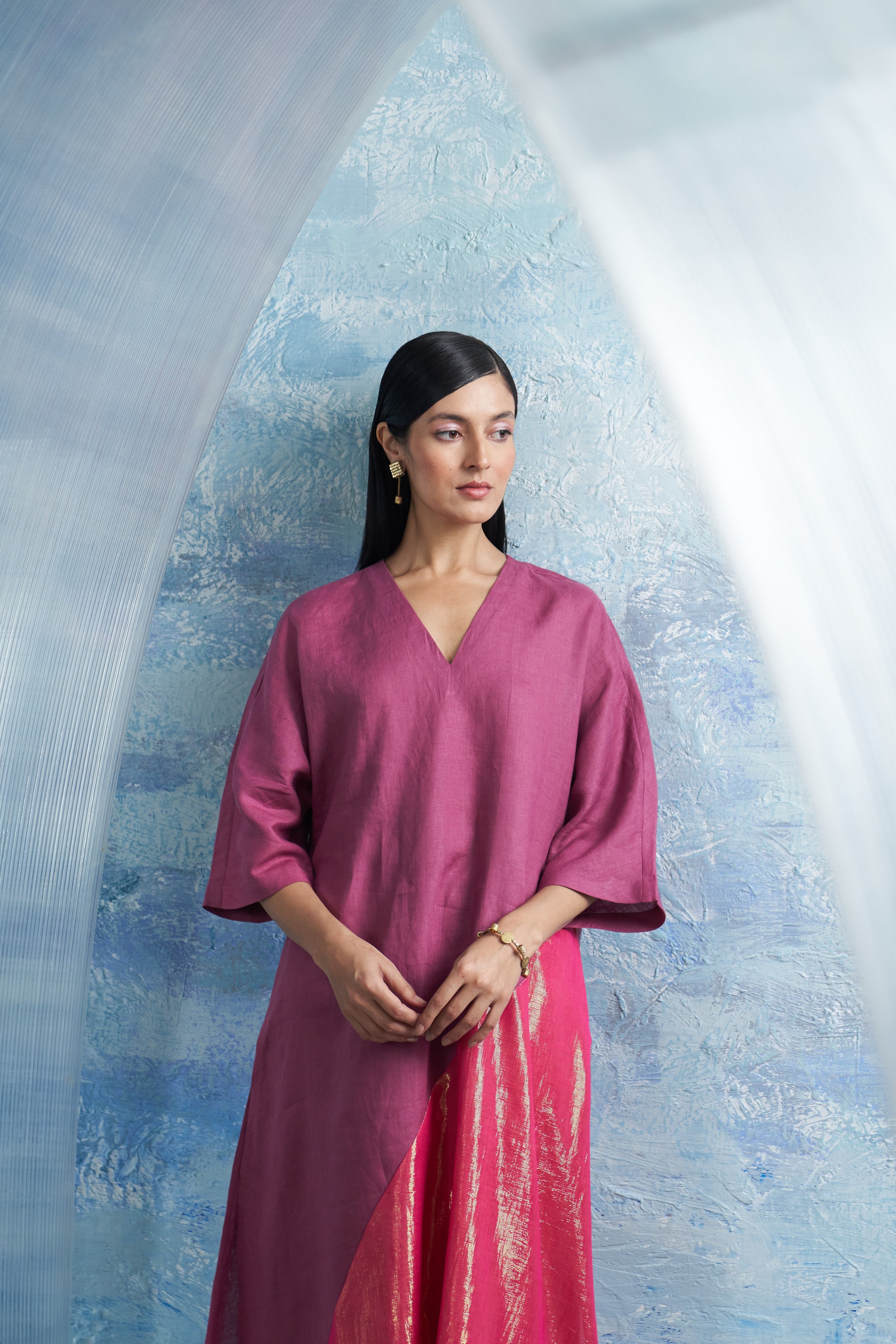 GRAPE PINK ASYMMETRIC KURTA SET