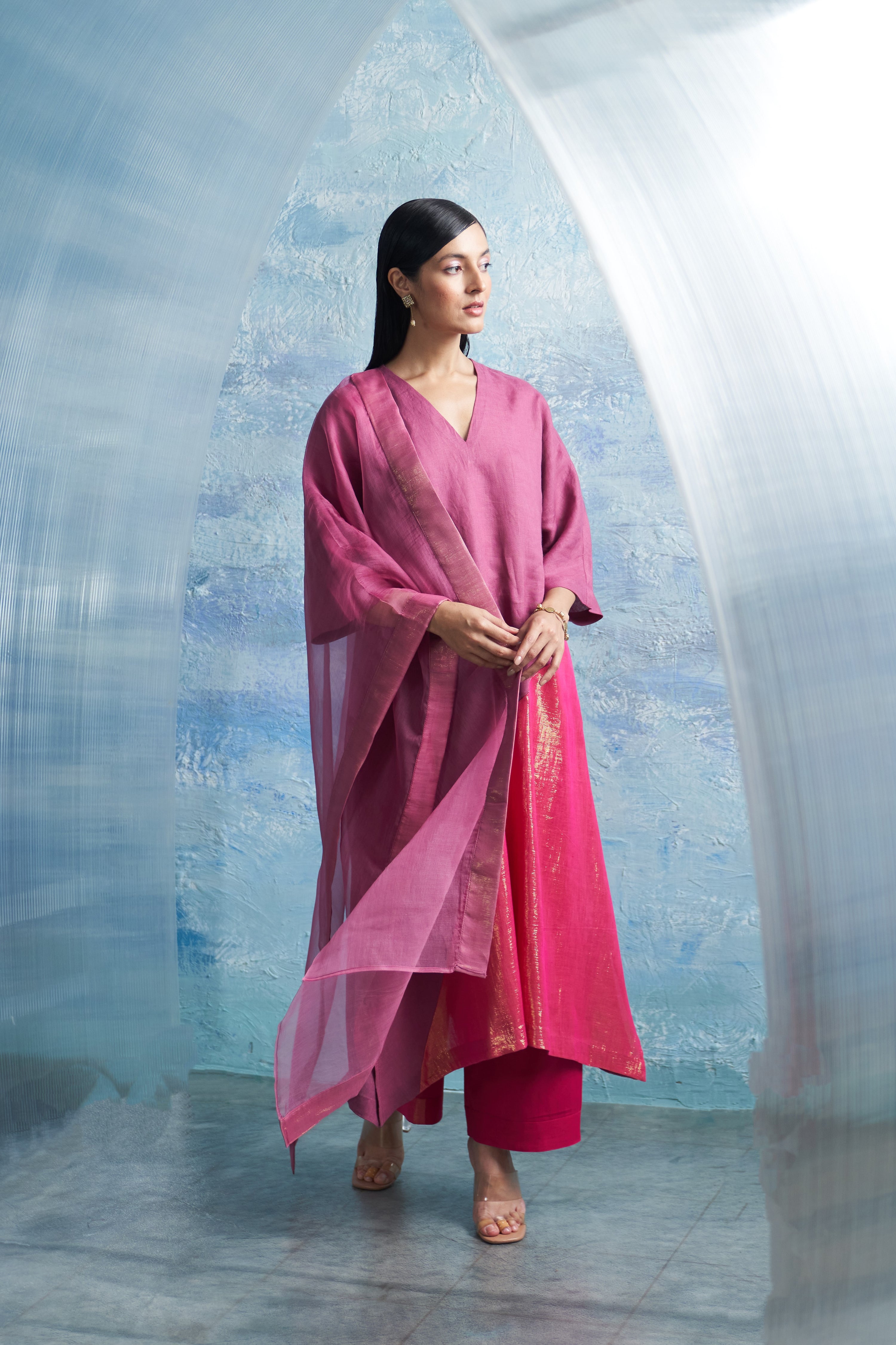 GRAPE PINK ASYMMETRIC KURTA SET