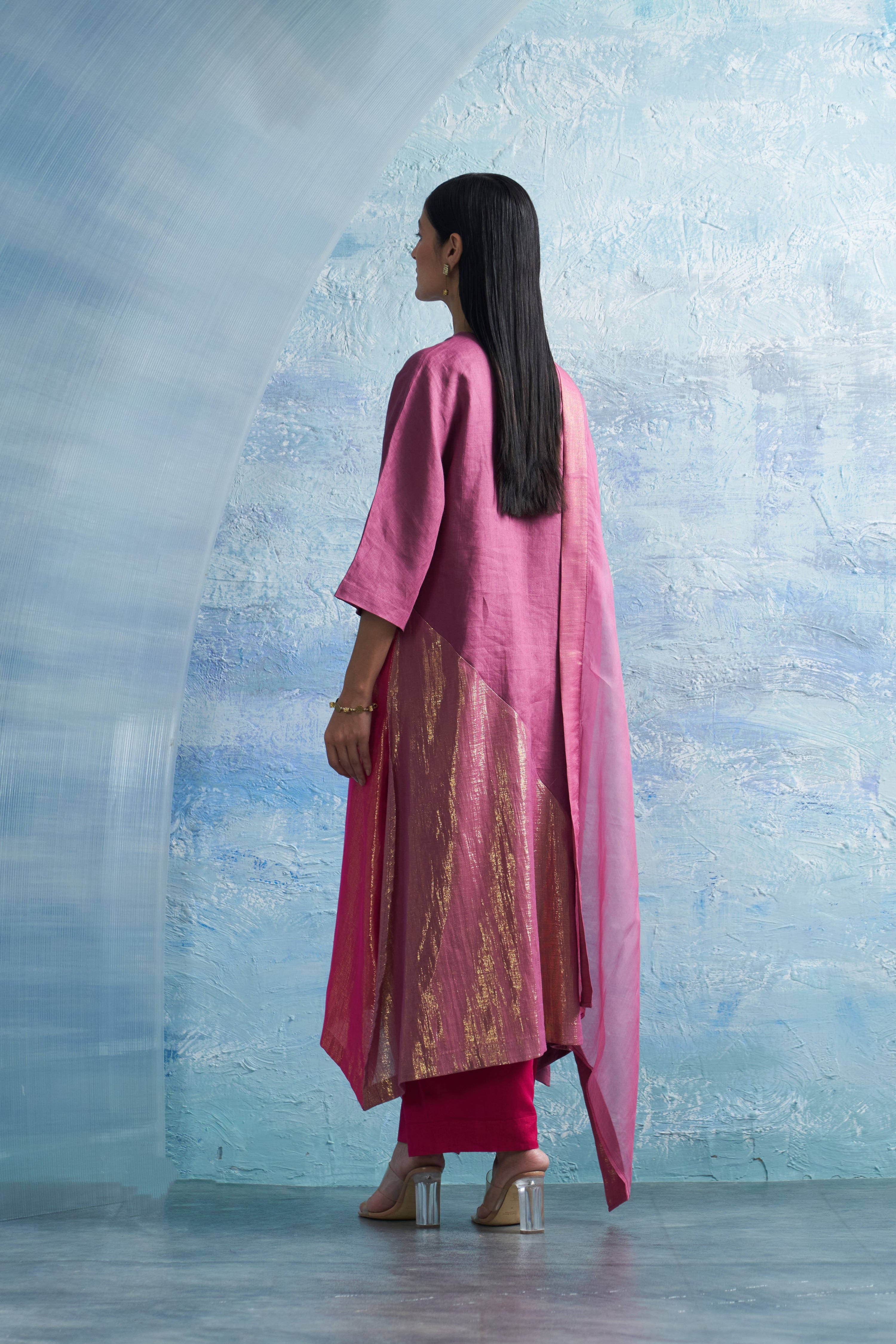 GRAPE PINK ASYMMETRIC KURTA SET