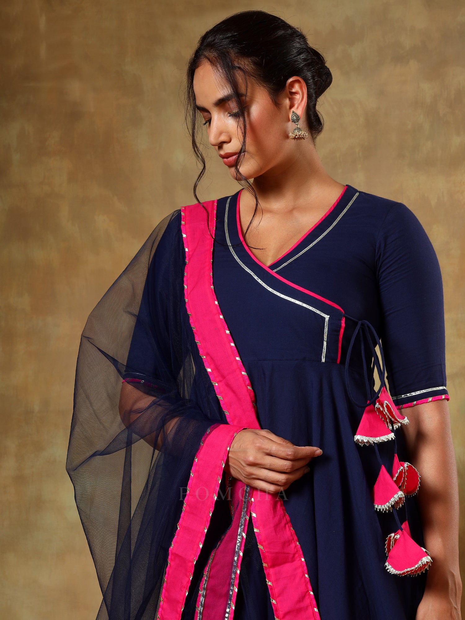 GUZARISH NAVY BLUE COTTON ANGRAKHA SET