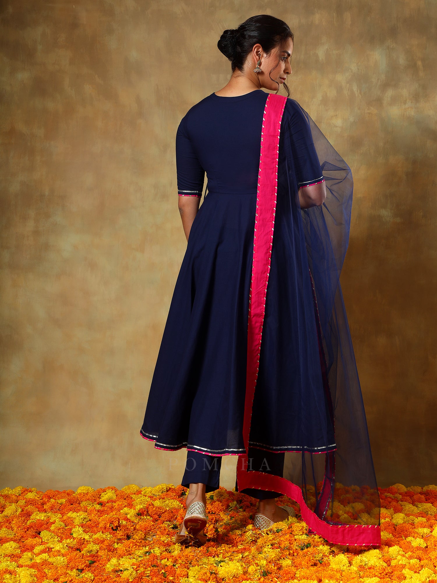 GUZARISH NAVY BLUE COTTON ANGRAKHA SET