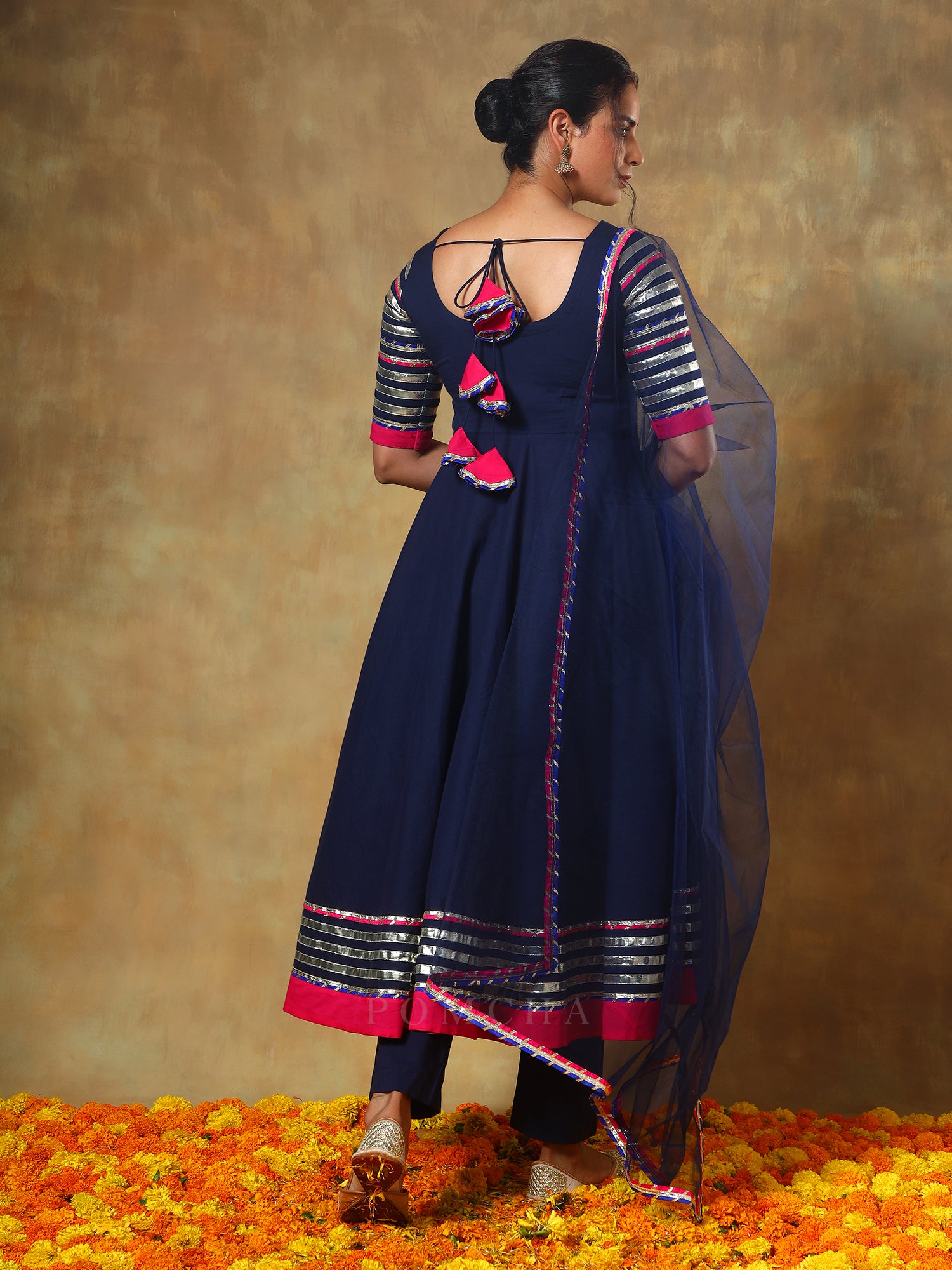 GUZARISH NAVY BLUE COTTON ANARKALI SET