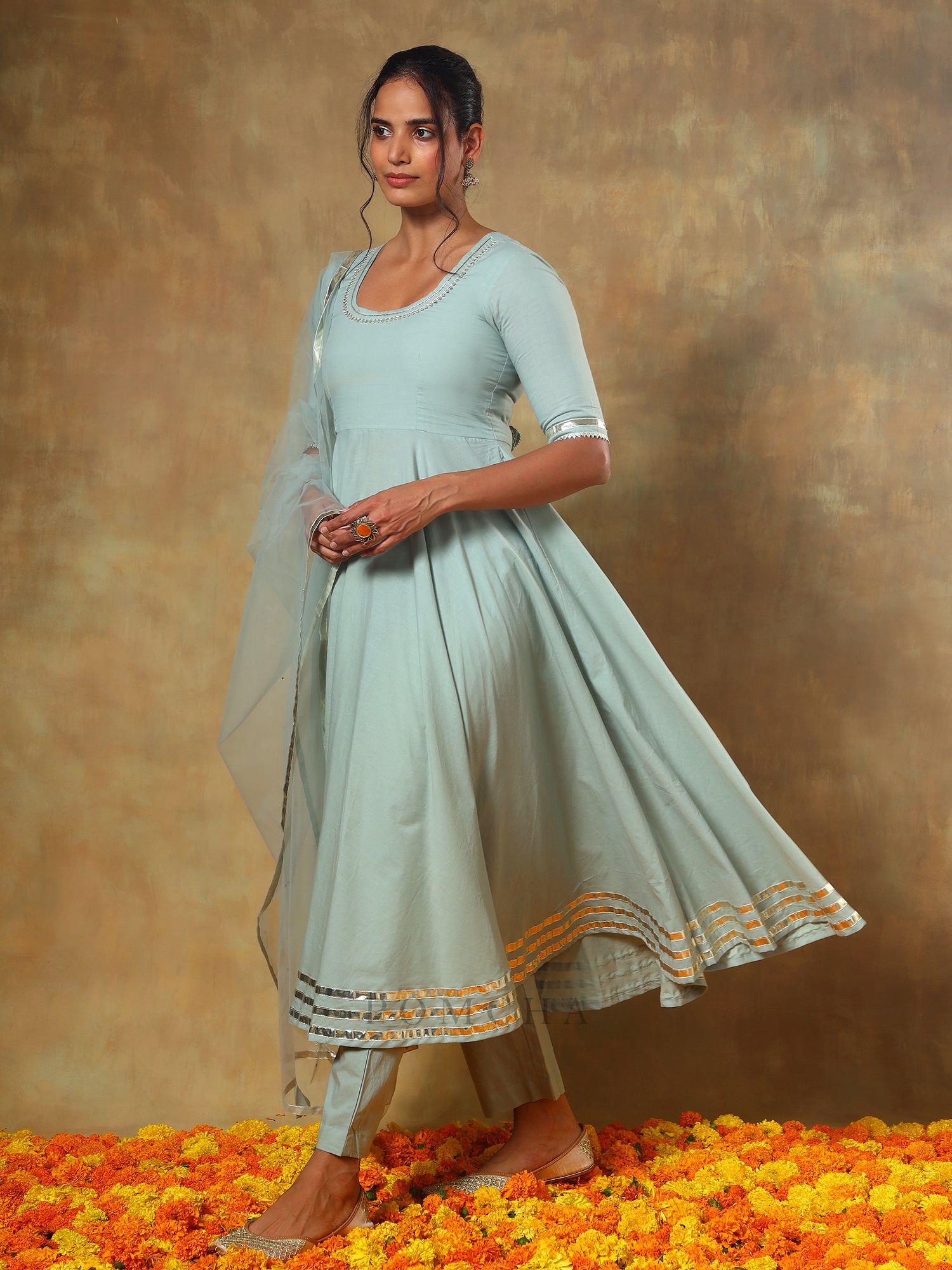 GUZARISH PASTEL COTTON ANARKALI SET