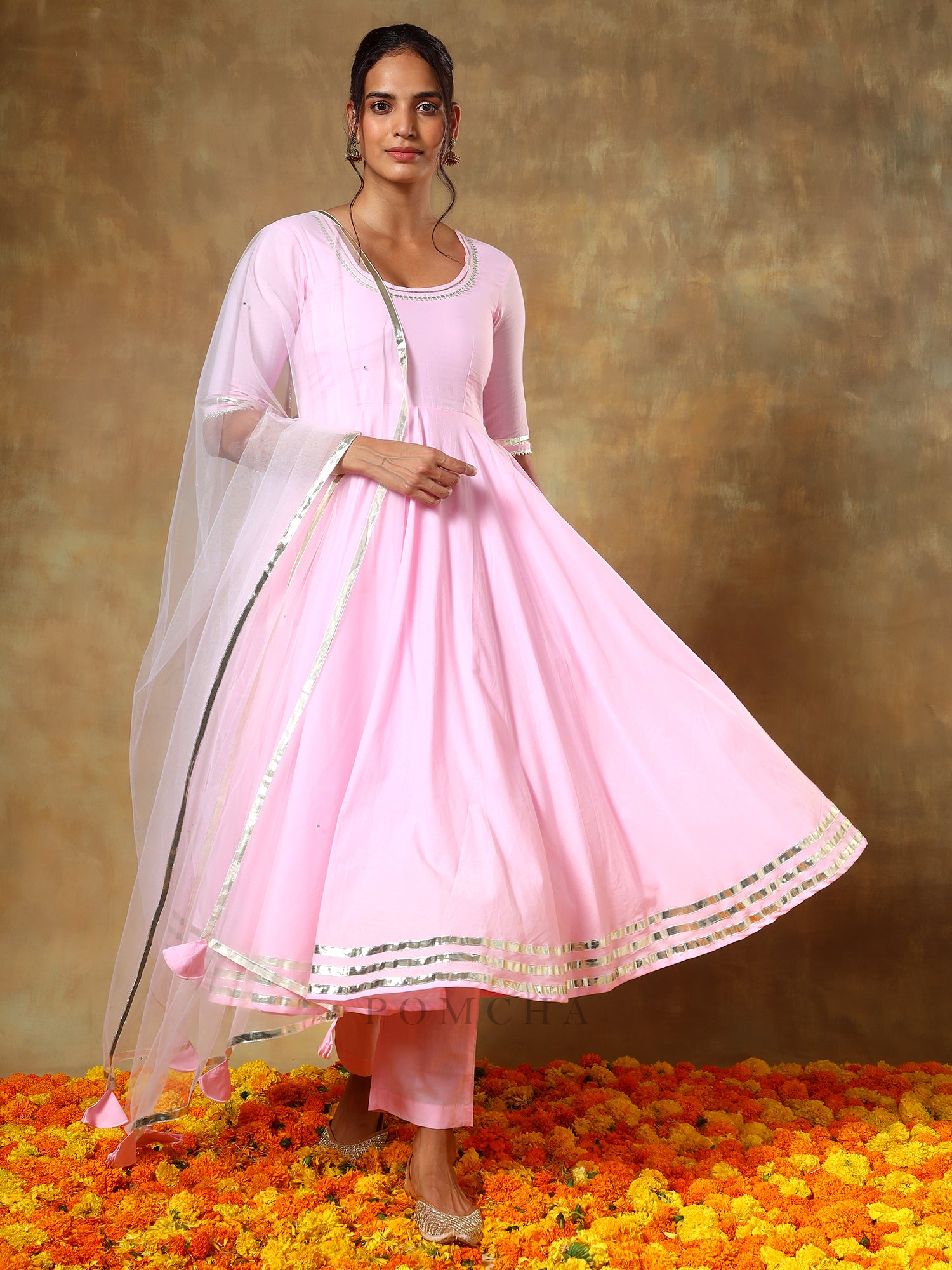 GUZARISH GULABI COTTON ANARKALI SET