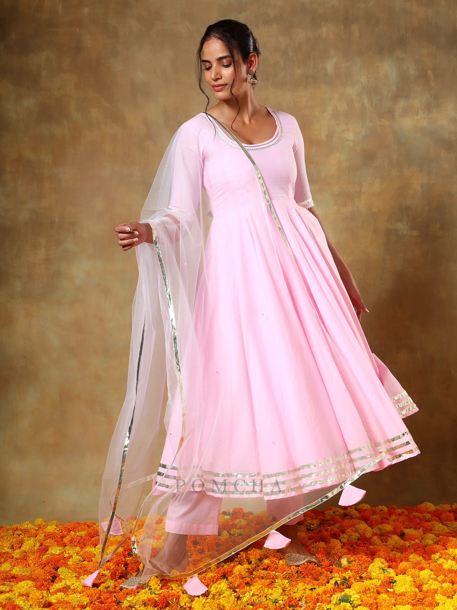 GUZARISH GULABI COTTON ANARKALI SET