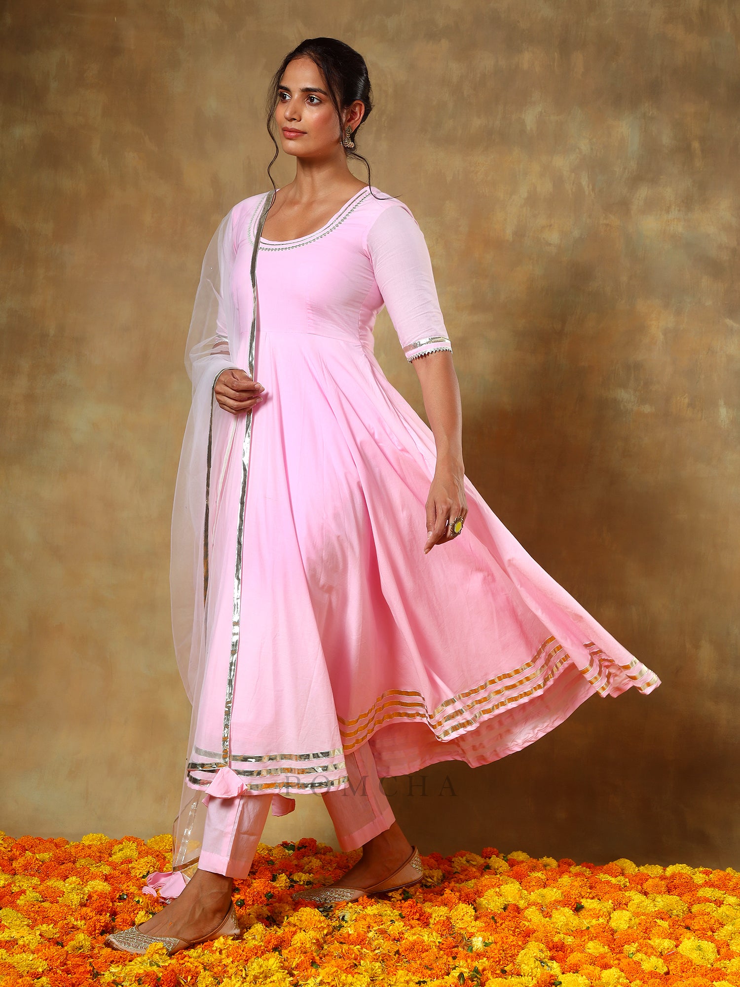 GUZARISH GULABI COTTON ANARKALI SET