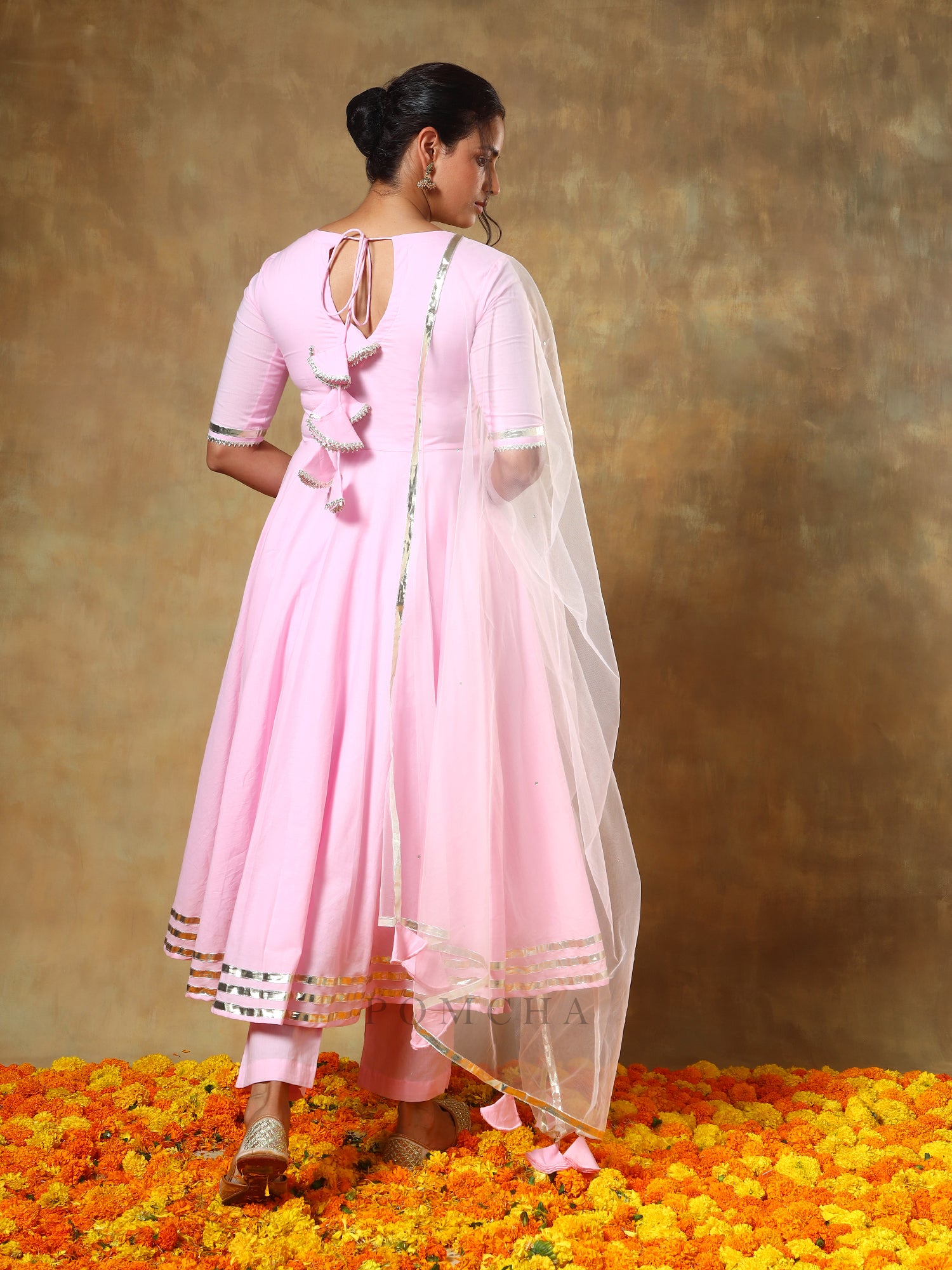 GUZARISH GULABI COTTON ANARKALI SET