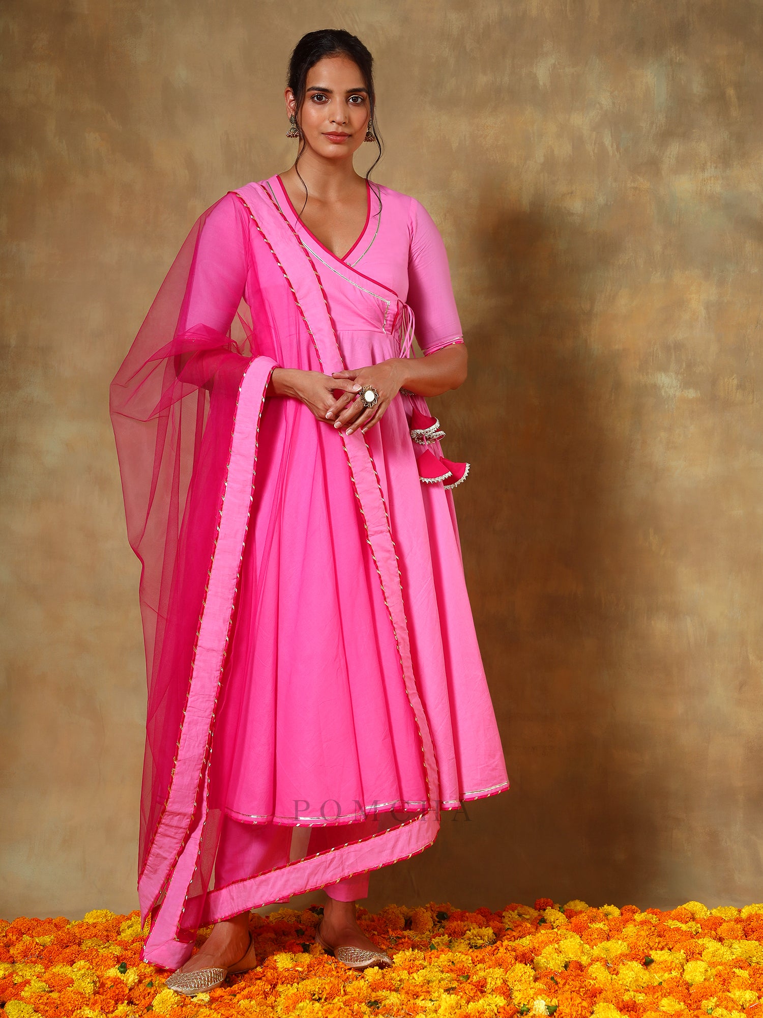 GUZARISH PINK COTTON ANGRAKHA SET