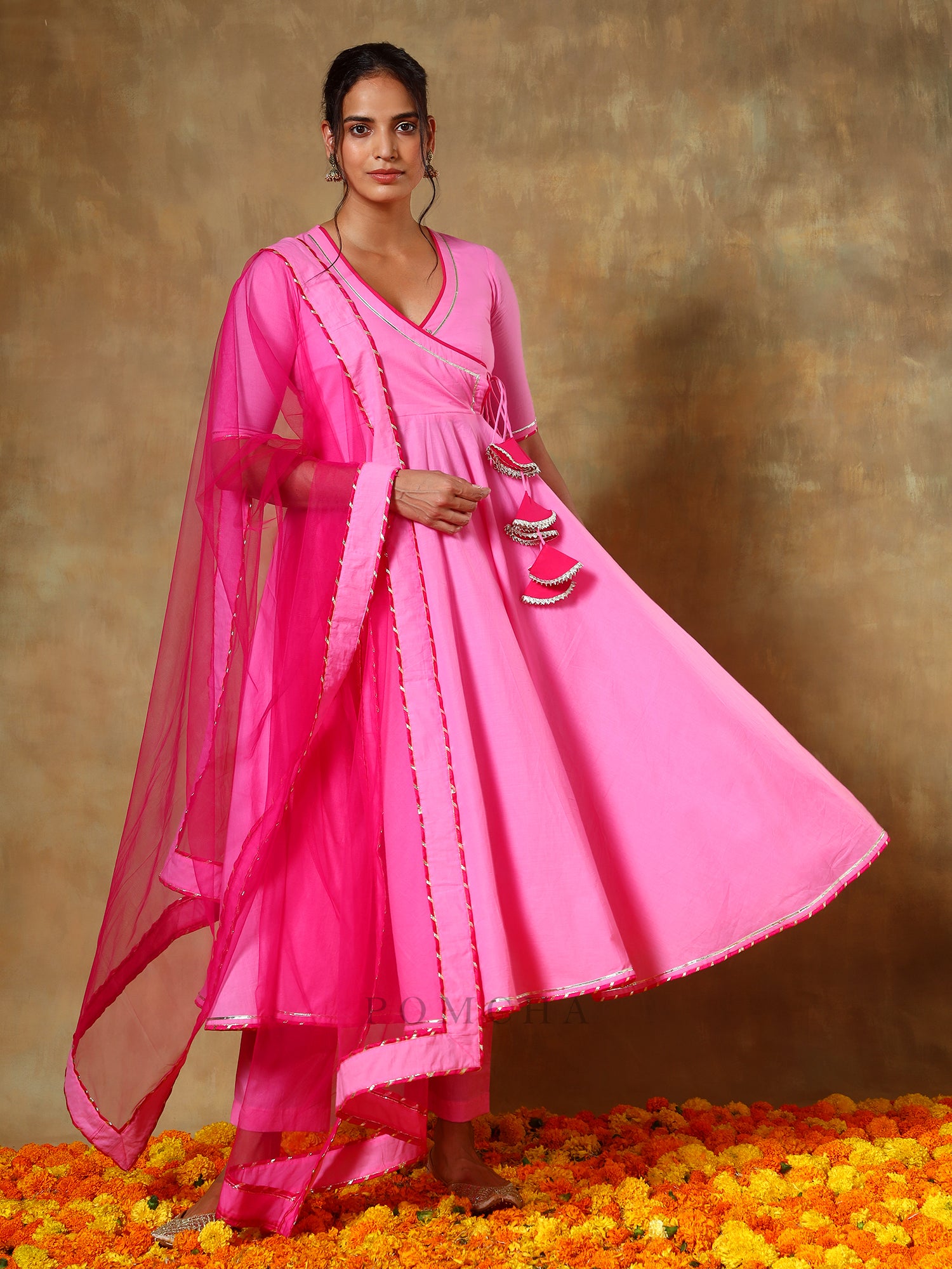 GUZARISH PINK COTTON ANGRAKHA SET