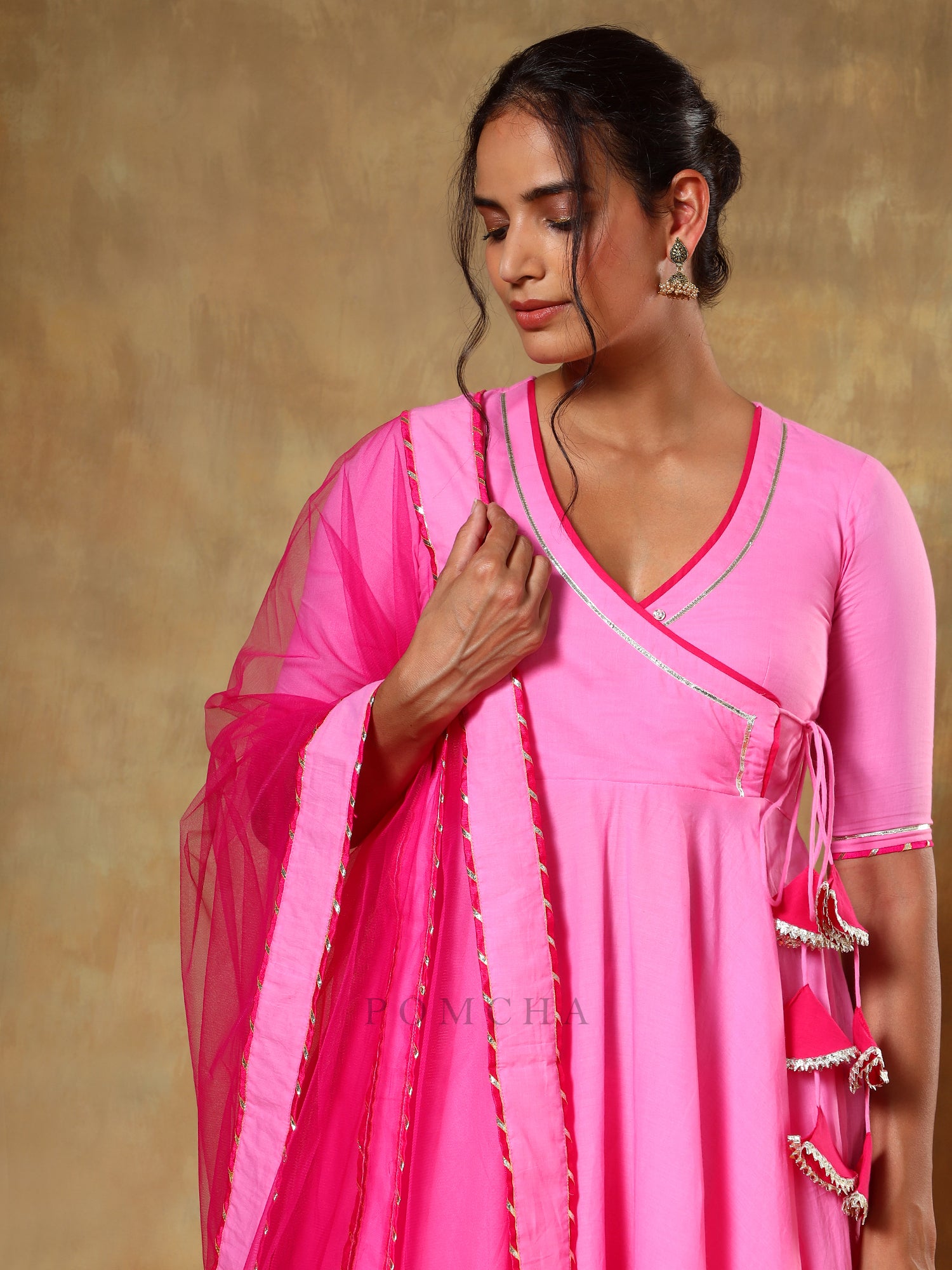 GUZARISH PINK COTTON ANGRAKHA SET