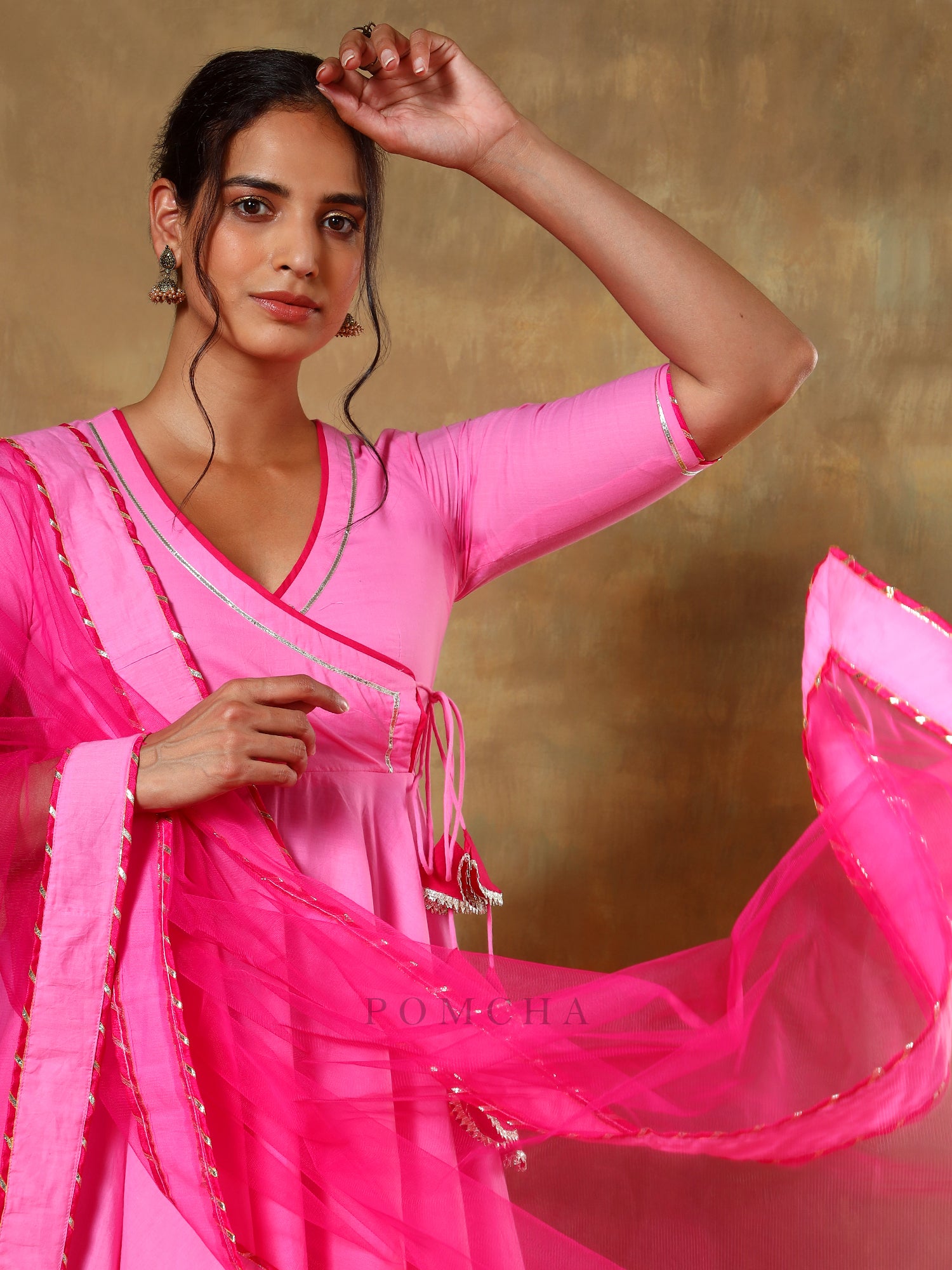 GUZARISH PINK COTTON ANGRAKHA SET