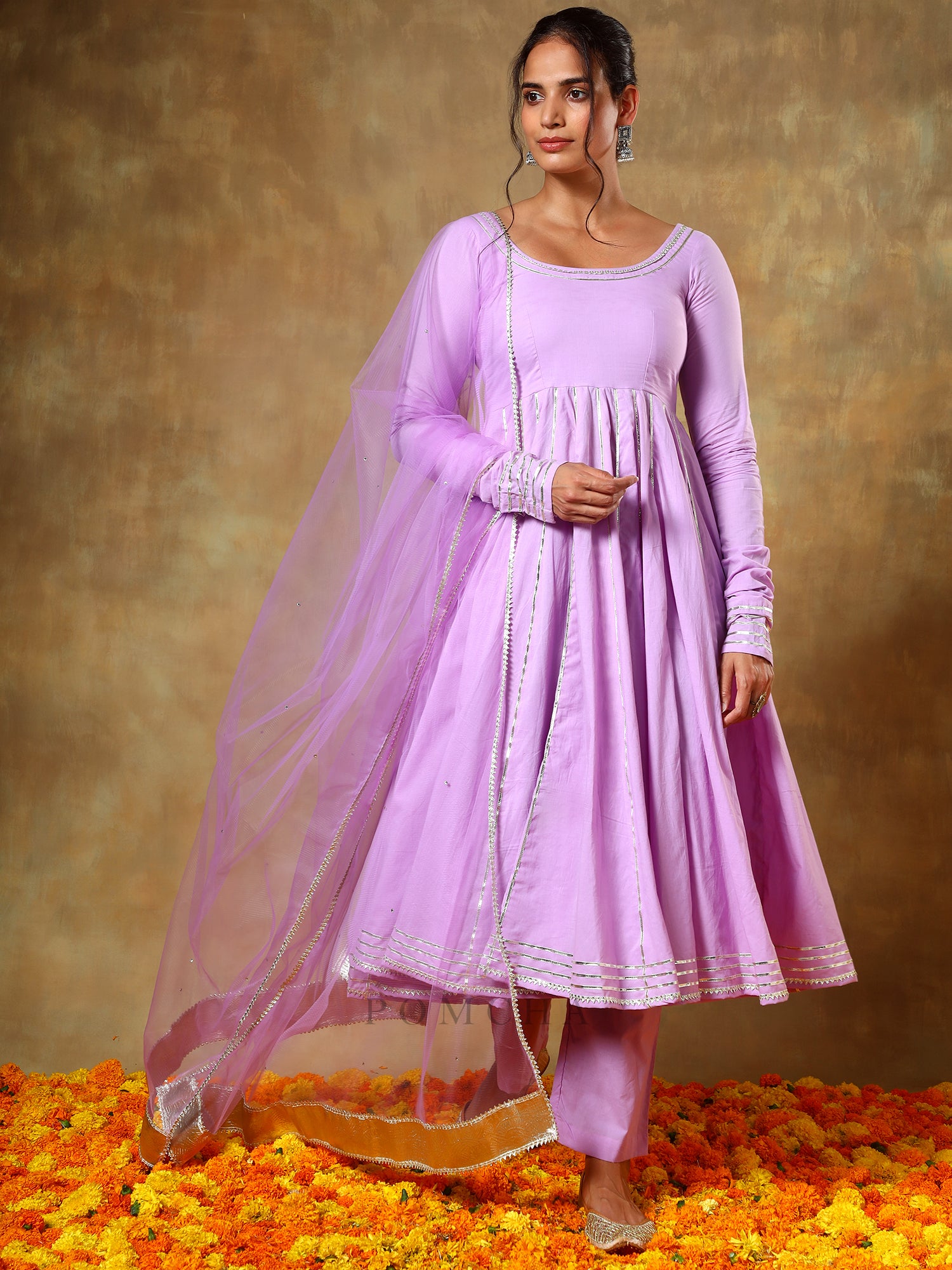 GUZARISH LAVENDER COTTON ANARKALI SET