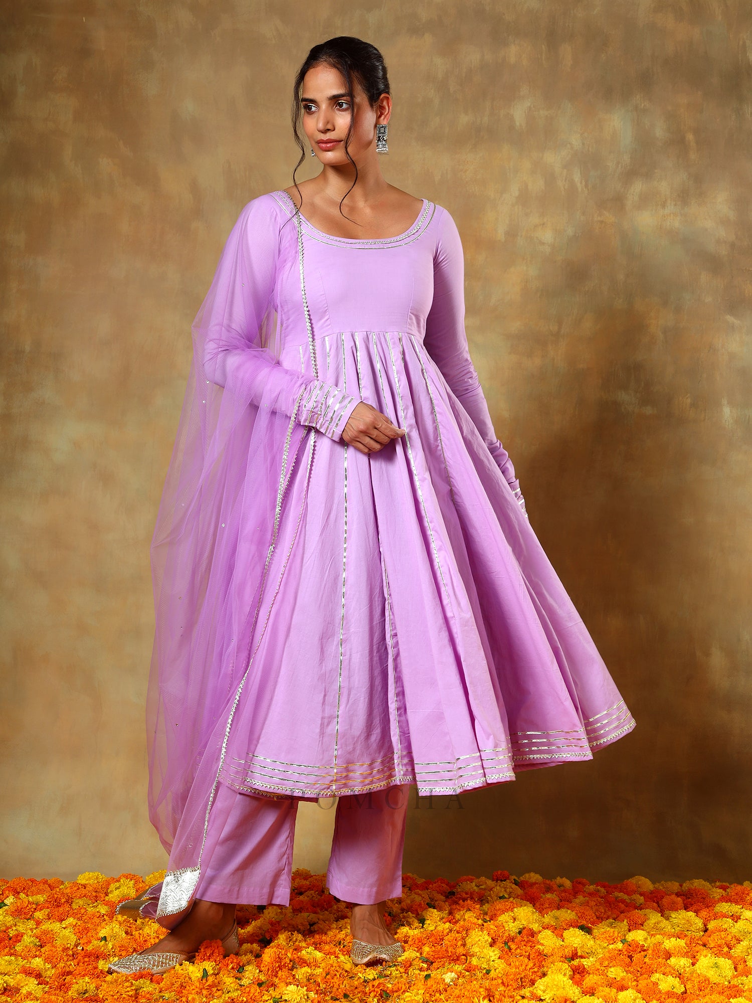 GUZARISH LAVENDER COTTON ANARKALI SET