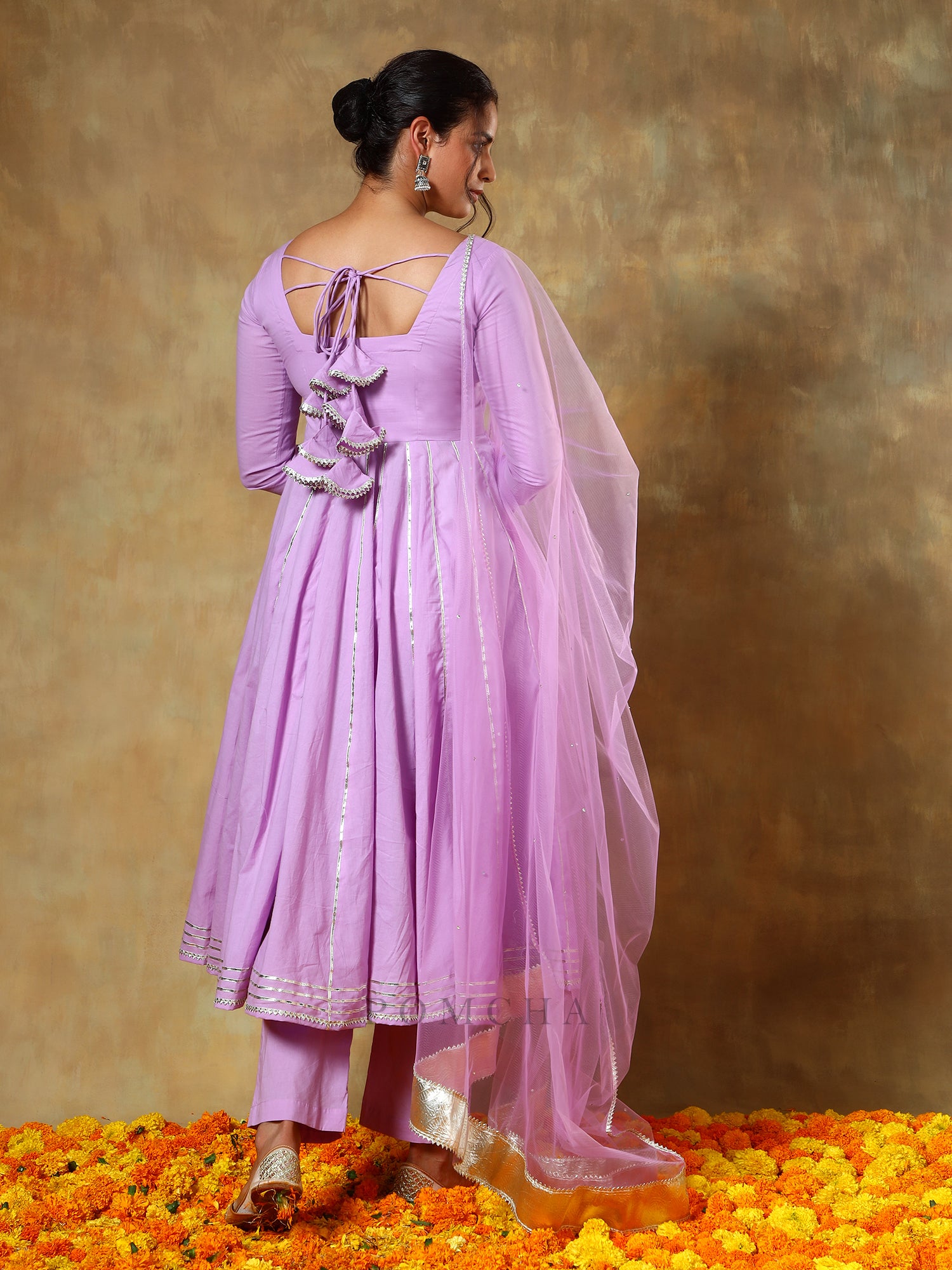 GUZARISH LAVENDER COTTON ANARKALI SET