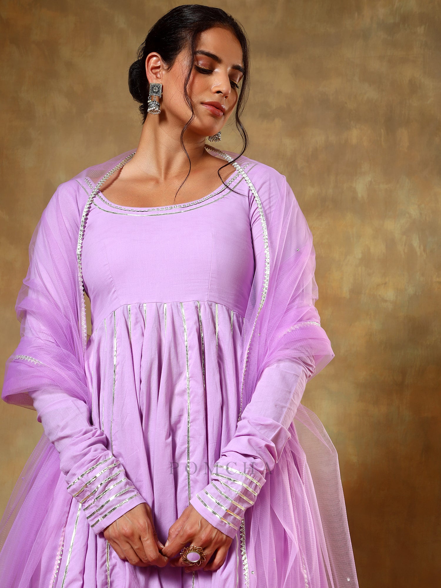 GUZARISH LAVENDER COTTON ANARKALI SET