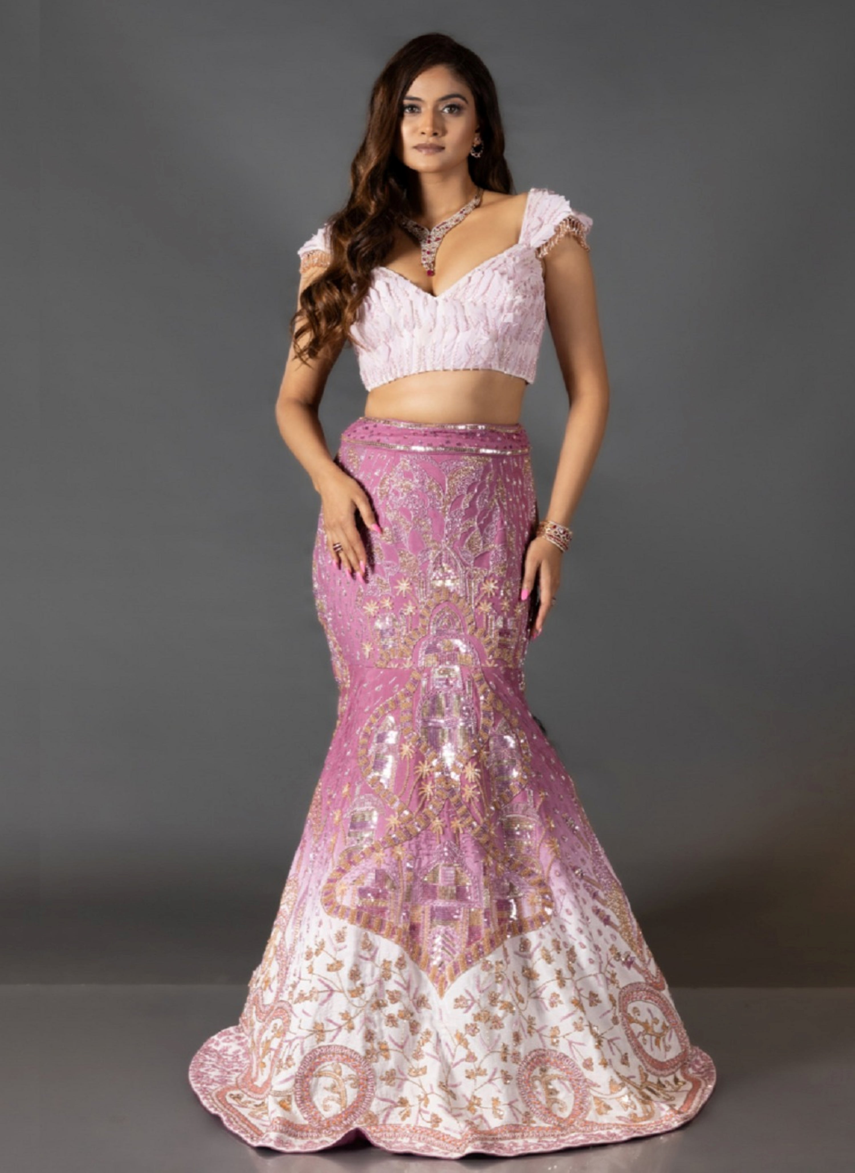 OMBRE MAUVE PINK LEHENGA SET