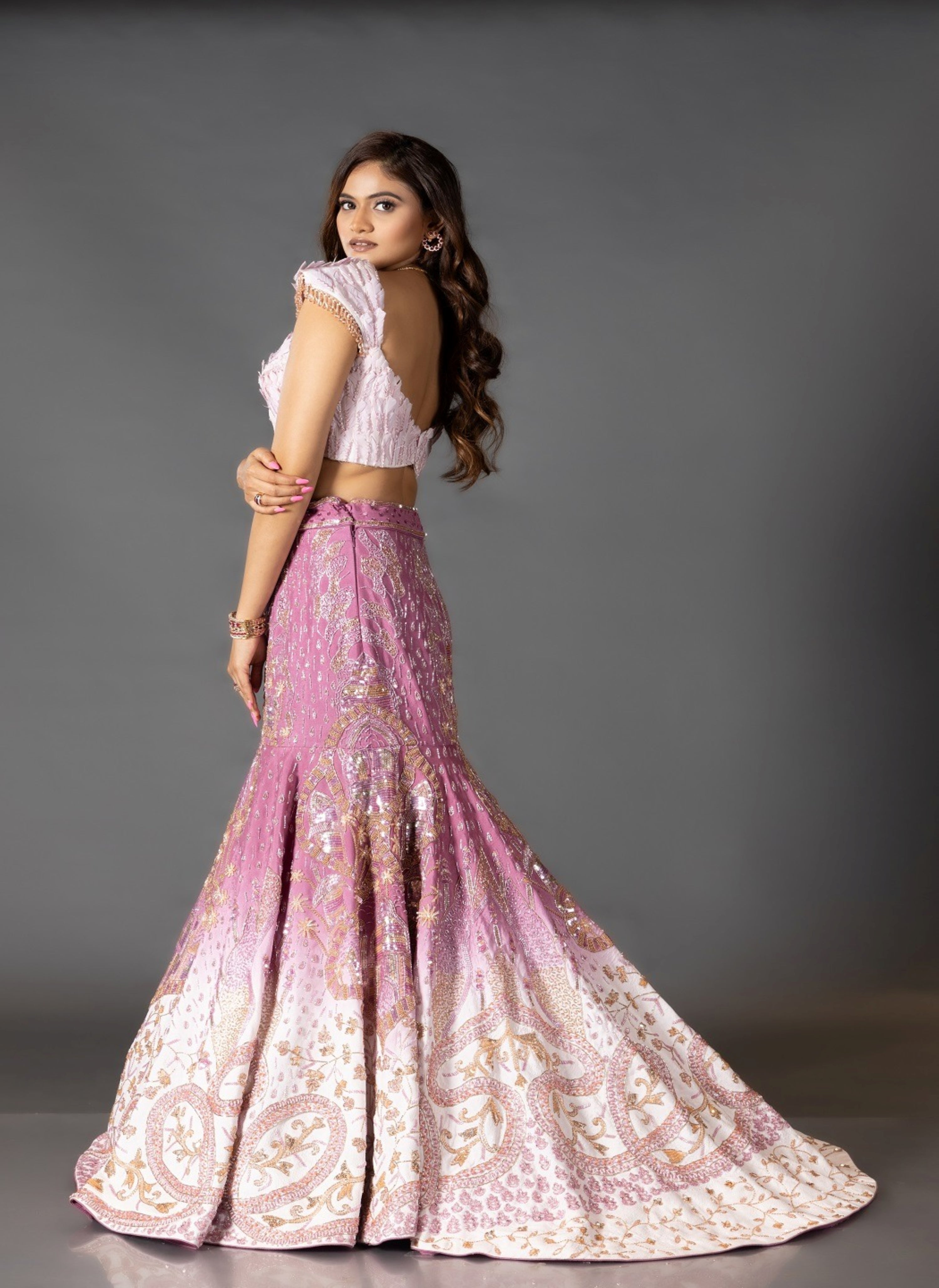 OMBRE MAUVE PINK LEHENGA SET