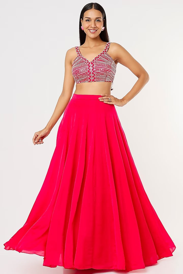 HOT PINK LEHENGA WITH EMBROIDERY BLOUSE