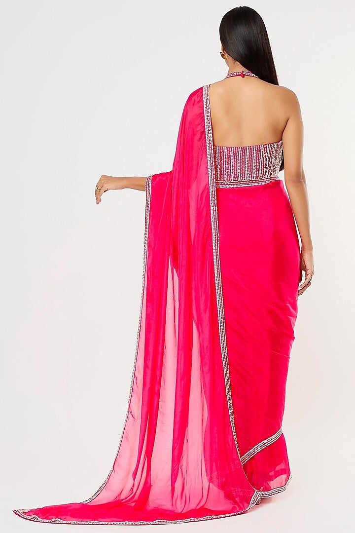 HOT PINK SILK SAREE SET