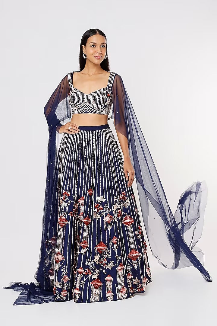 MIDNIGHT BLUE EMBROIDERED LEHENGA SET