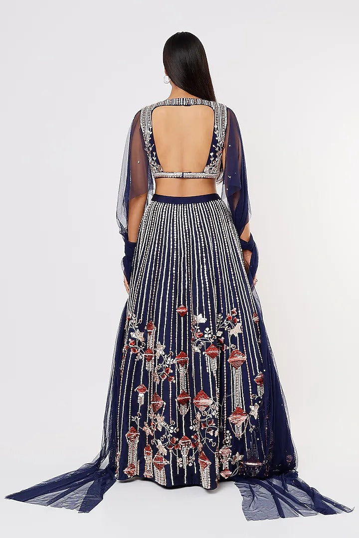 MIDNIGHT BLUE EMBROIDERED LEHENGA SET