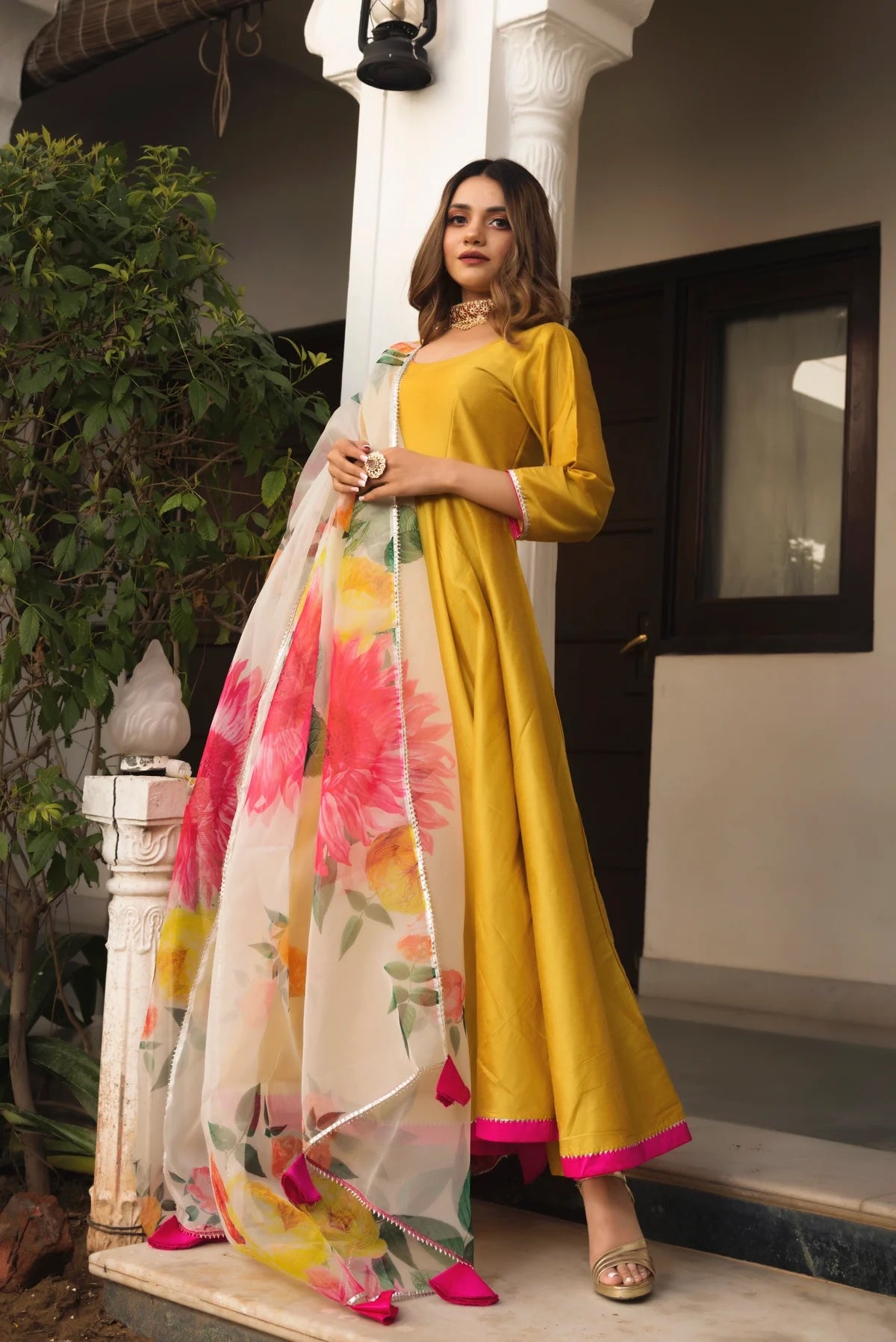 SUNFLOWER COTTON SILK YELLOW ANARKALI