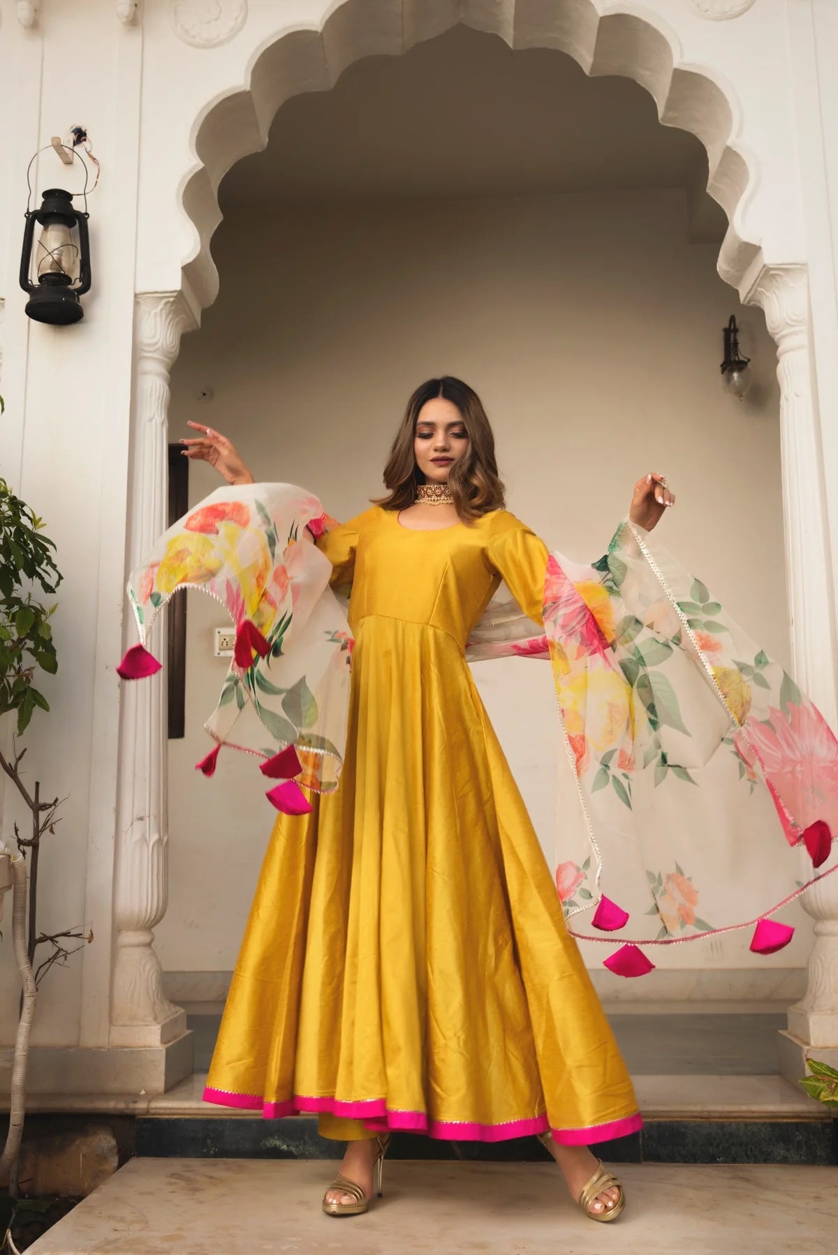 SUNFLOWER COTTON SILK YELLOW ANARKALI