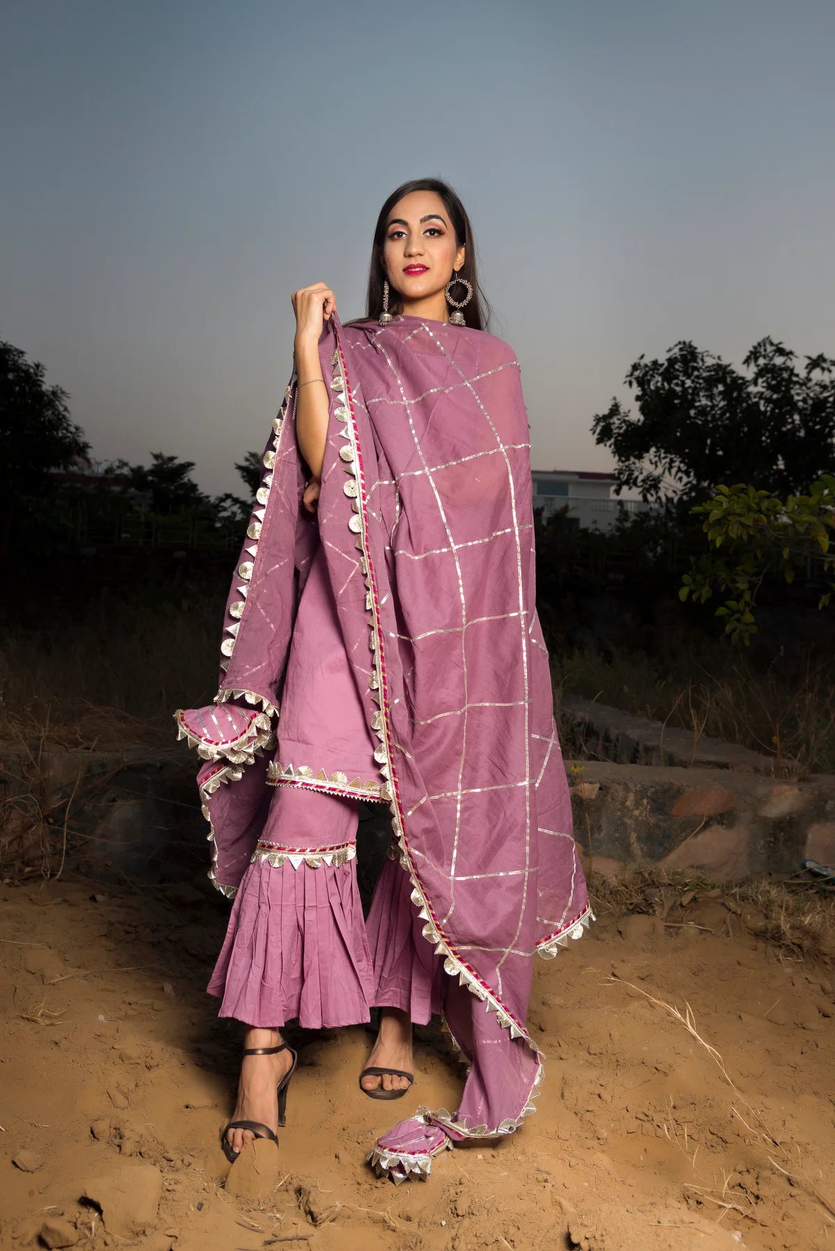 GOTTA JAAL PURPLE COTTON SHARARA SET