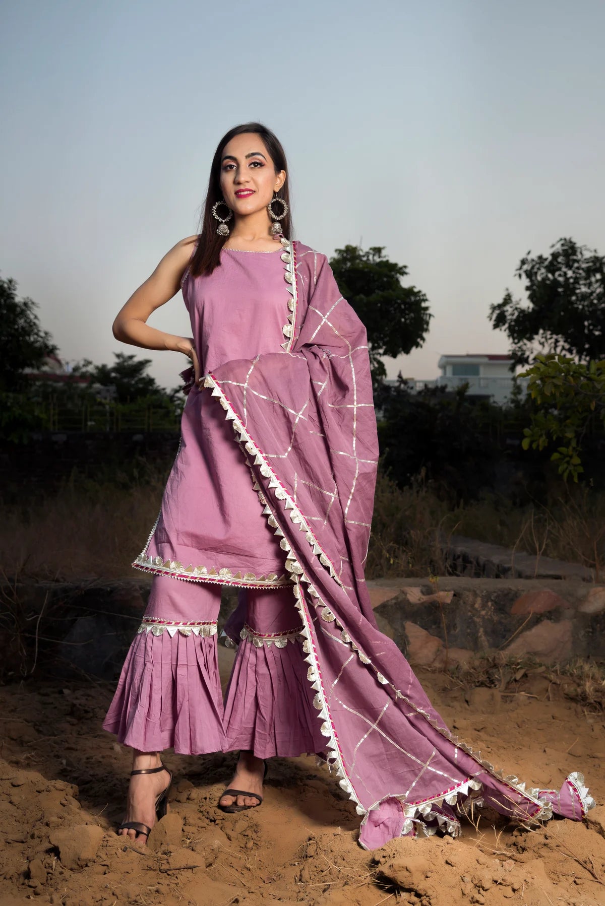 GOTTA JAAL PURPLE COTTON SHARARA SET