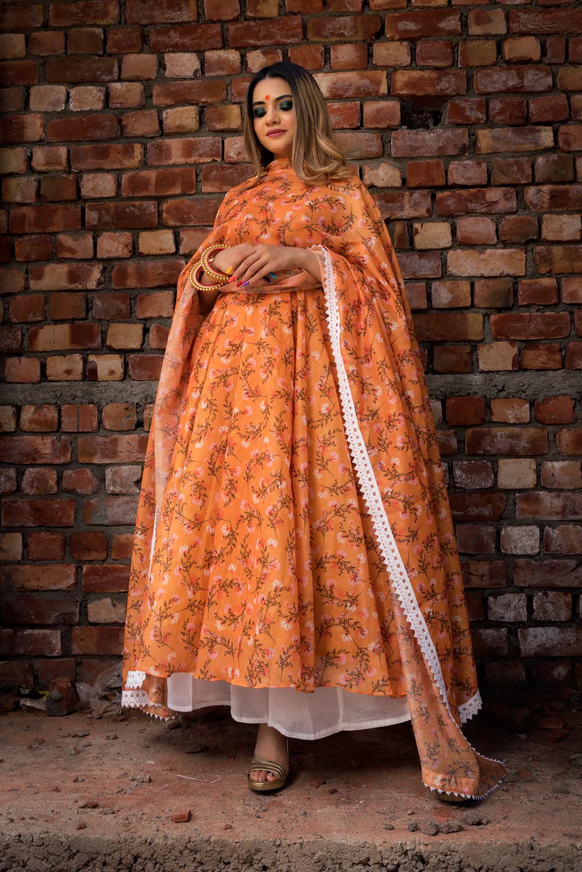 ORANGE PRINTED MODAL ANARKALI SET