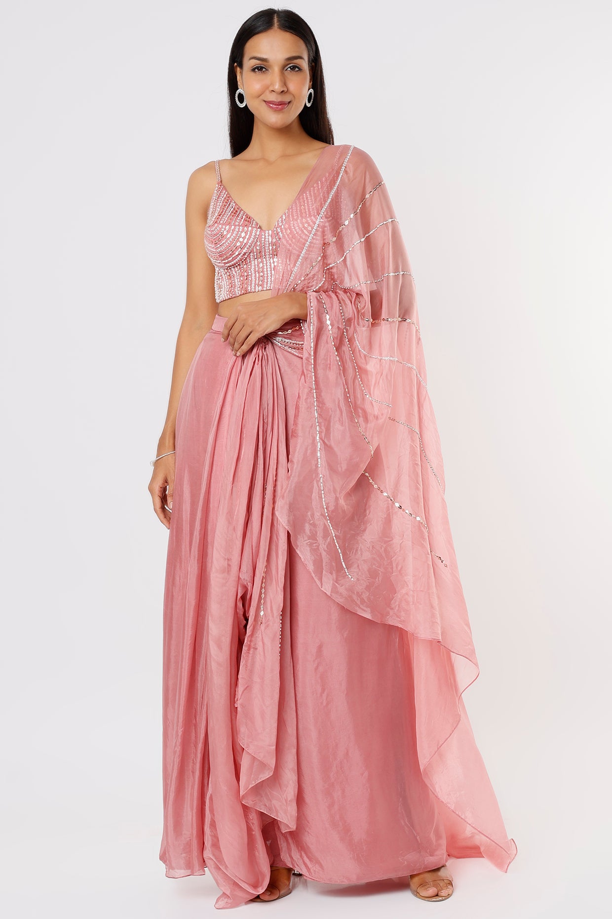 ROSE PINK DRAPE DHOTI SET