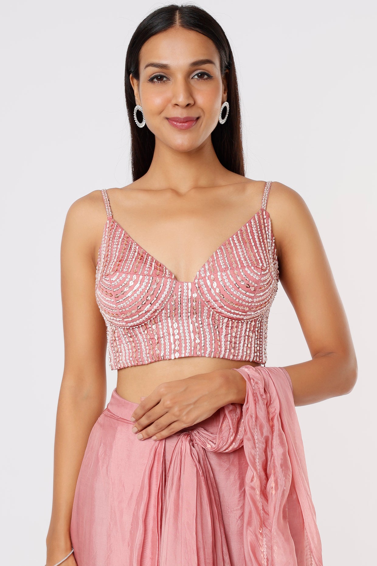 ROSE PINK DRAPE DHOTI SET